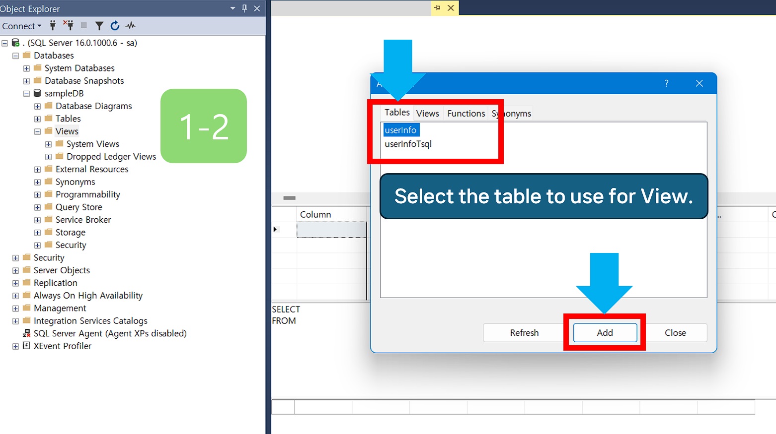 Select the table to use for View.