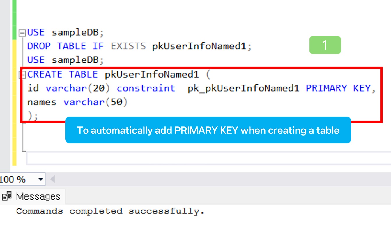 How to automatically generate PRIMARY KEY when creating a table.