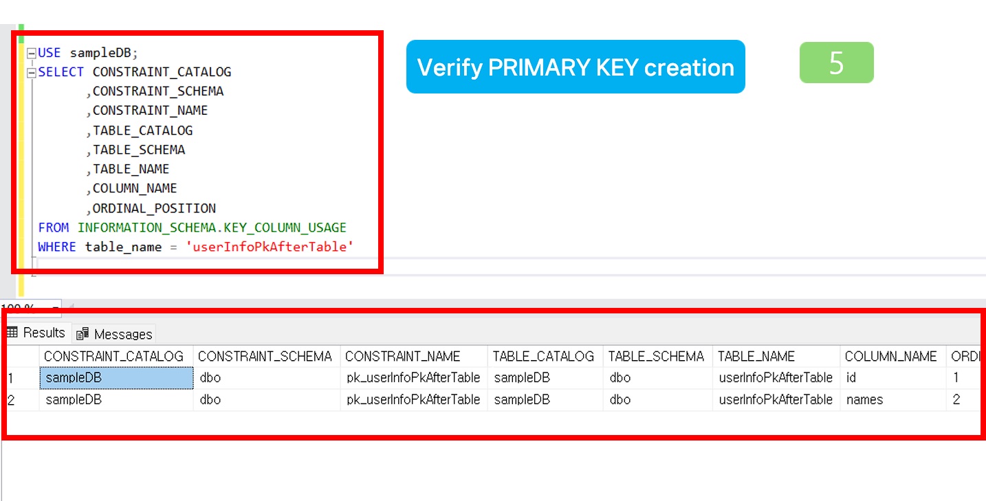 Verify PRIMARY KEY creation.