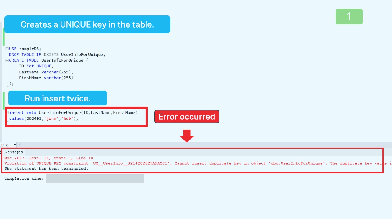 Create a unique while creating a table.