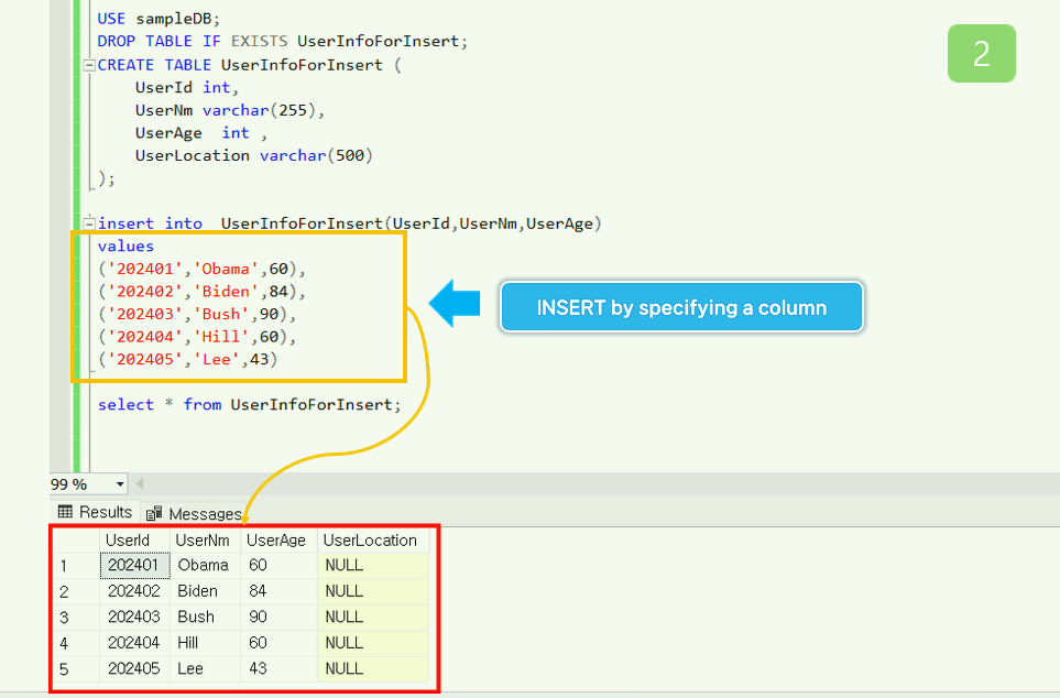 How to INSERT multiple rows at the same time by specifying COLUMN.