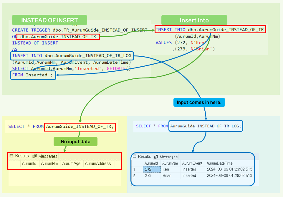 INSTEAD OF INSERT TRIGGER source, check execution DATA.