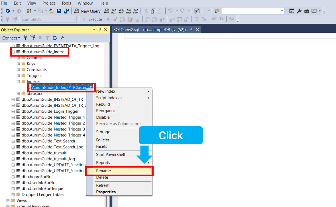 How to rename using SSMS.